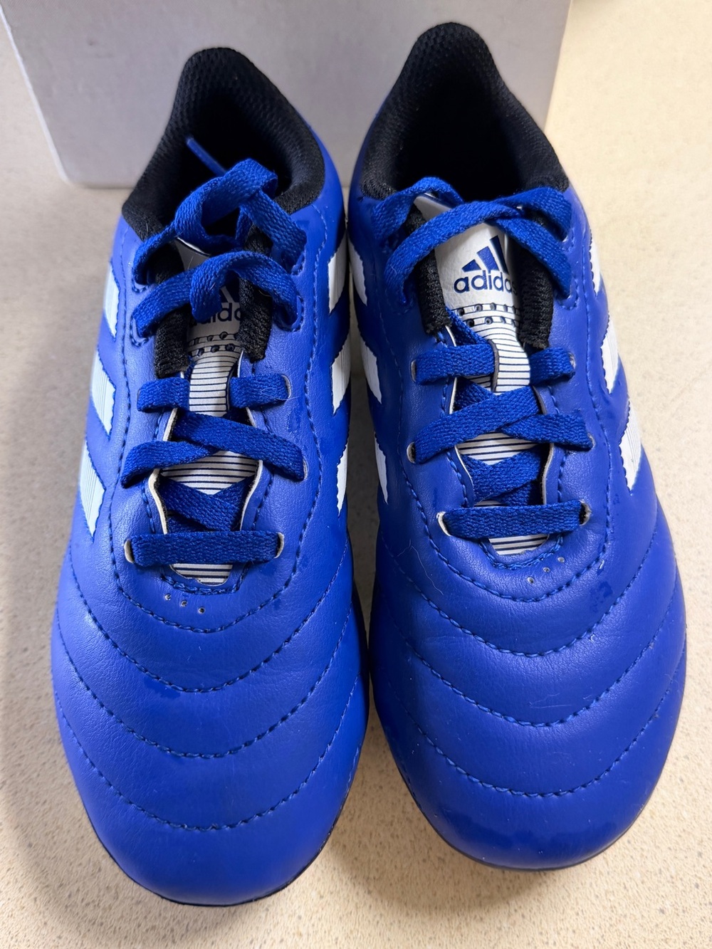 adidas Kids Royal Blue Soccer Sneakers with White Stripes